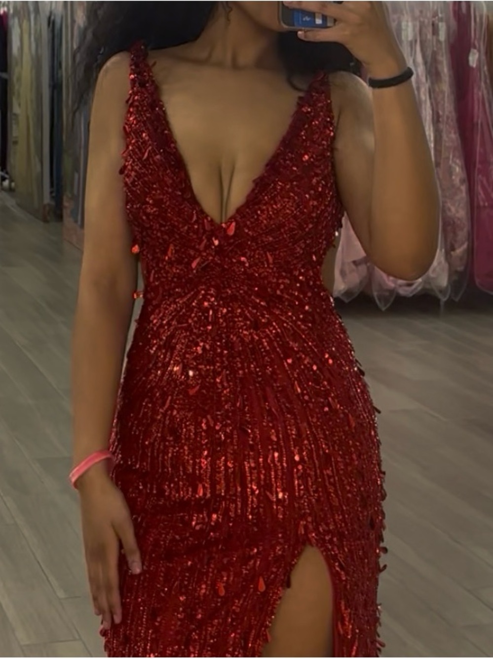Sherri Hill Red Sequin V-Neck Prom Gown